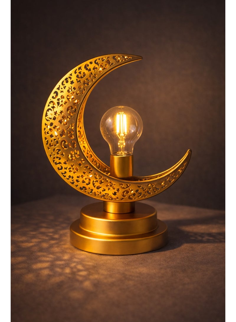 Home Care Golden Crescent Moon Metal Table Lamp Elegant Ramadan & Eid Decorative Night Light - Image 2